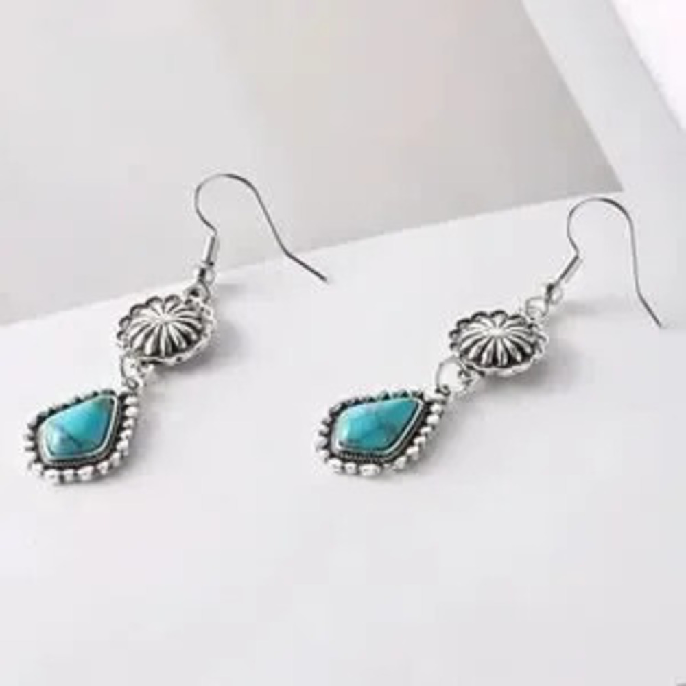 Turquoise Daisy Earrings Teardrop Hook Western Native American Birthday Gift NEW